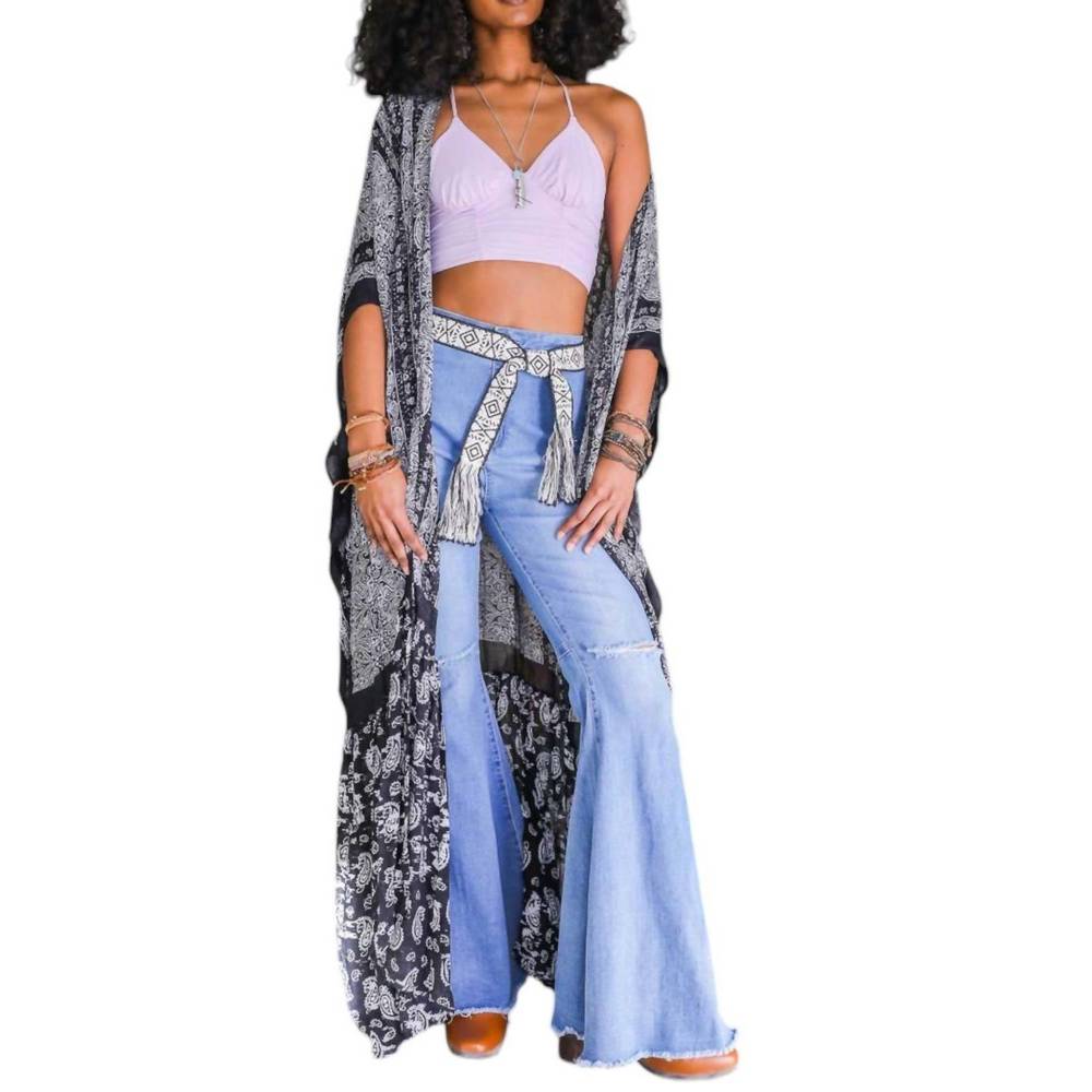 NEW LETO long paisley flowy kimono in black
